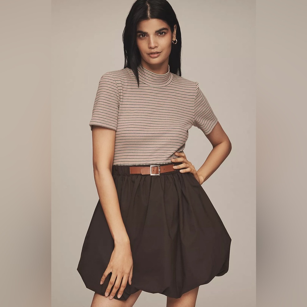 Maeve Belted Twofer Striped Bubble Mini Dress
